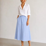 Model wearing Mos Mosh MMEllaja Skirt in Blue