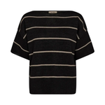 MOS MOSH MMArlen black striped paper knit top with boat neckline, organic cotton and paper fiber blend