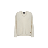 Mos Mosh Thora V-neck knit in ecru, front view – 99things.ch