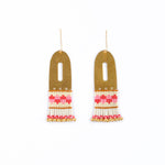 Handwoven Beaded  Color Block Earrings – vibrant pink and cream Miyuki beads.