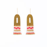 Handwoven Beaded  Color Block Earrings – vibrant pink and cream Miyuki beads.