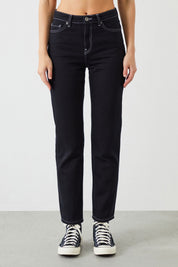  Ra Denim-Mira Boyfriend Fit Stay Black Contrast Stitch Women's Jeans-3
