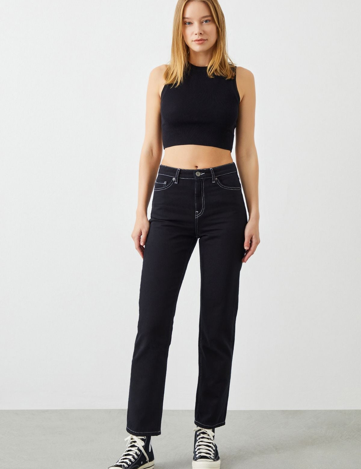  Ra Denim-Mira Boyfriend Fit Stay Black Contrast Stitch Women's Jeans-2