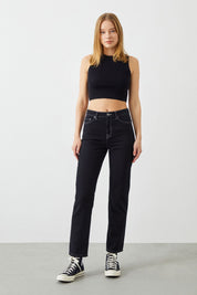  Ra Denim-Mira Boyfriend Fit Stay Black Contrast Stitch Women's Jeans-2