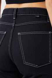  Ra Denim-Mira Boyfriend Fit Stay Black Contrast Stitch Women's Jeans-6
