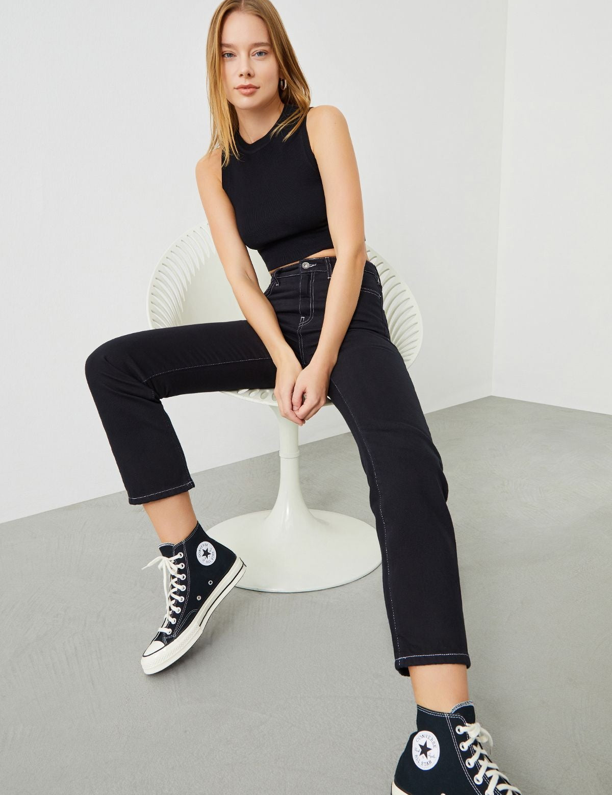  Ra Denim-Mira Boyfriend Fit Stay Black Contrast Stitch Women's Jeans-1