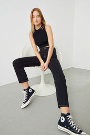  Ra Denim-Mira Boyfriend Fit Stay Black Contrast Stitch Women's Jeans-1