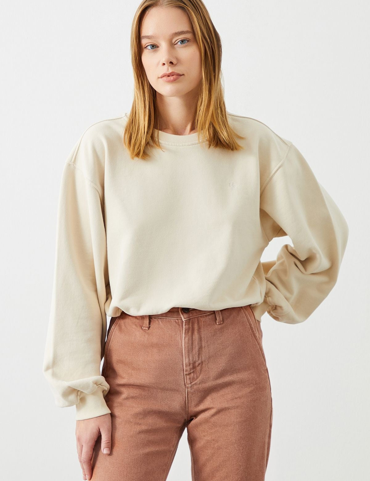  Ra Denim-Vita Crop Oversize Ecru Women's Sweatshirt-2
