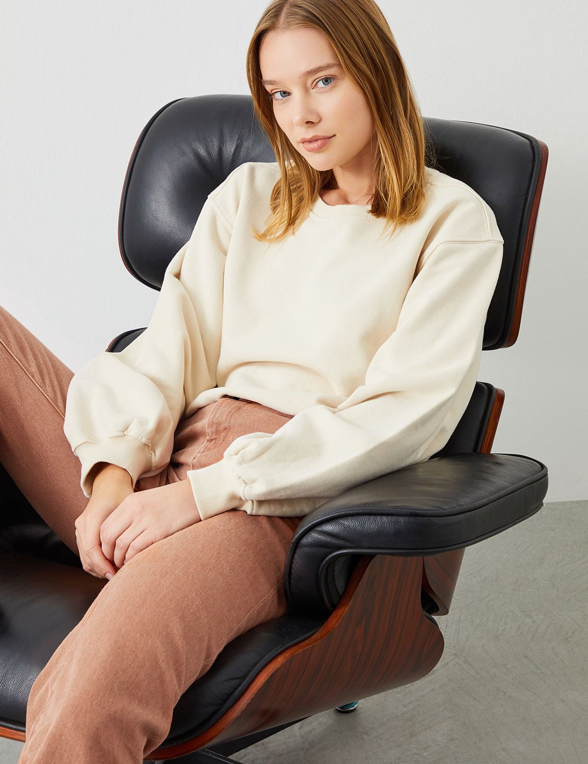  Ra Denim-Vita Crop Oversize Ecru Women's Sweatshirt-1