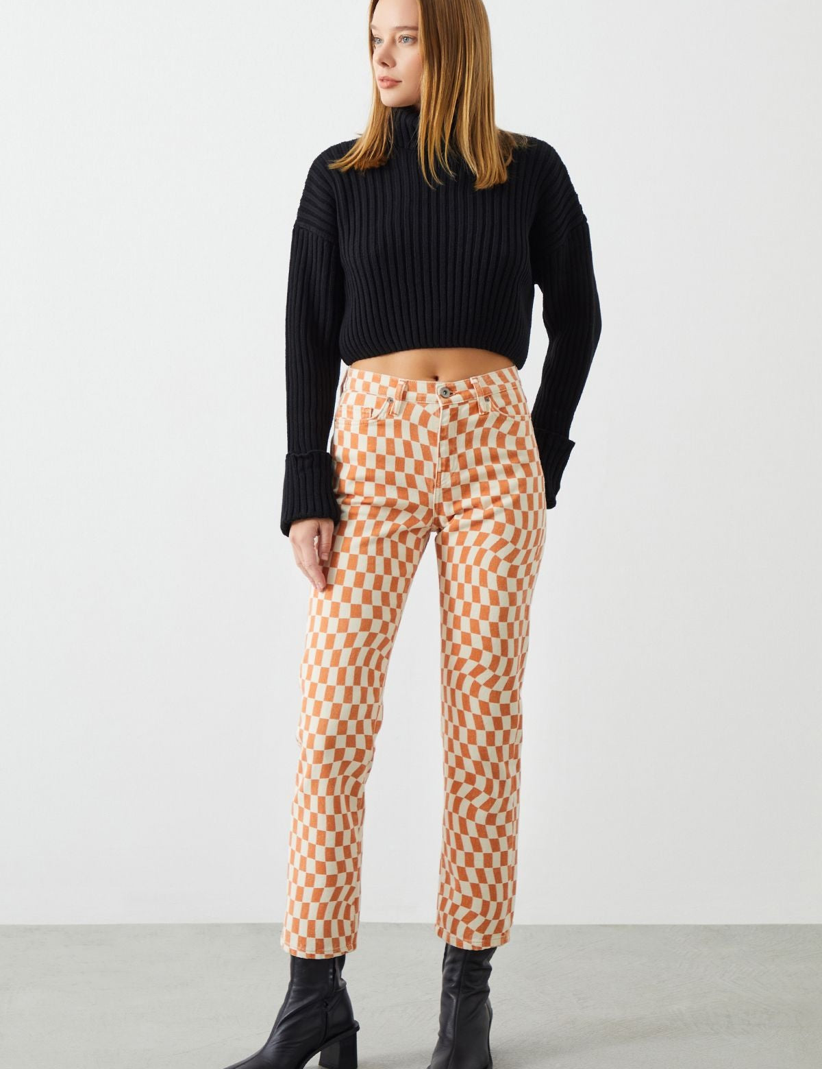 Modern twist: Checkered pattern adds flair to Mira Boyfriend Fit Jeans