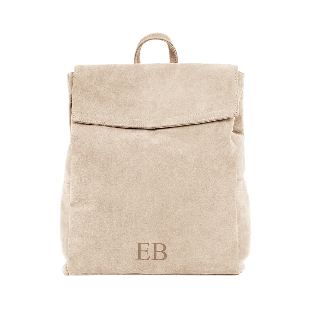 Cream coloured Emmy Boo Backpack Lipari crafted in suede crust leather with adjustable shoulder straps.