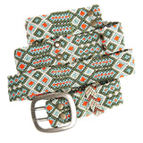 Close-up of the Adriana Handwoven Olive Belt showcasing its detailed craftsmanship and geometric design