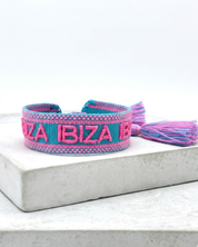 IBIZA IBIZA IBIZA Woven Statement Bracelet — Turquoise & Pink