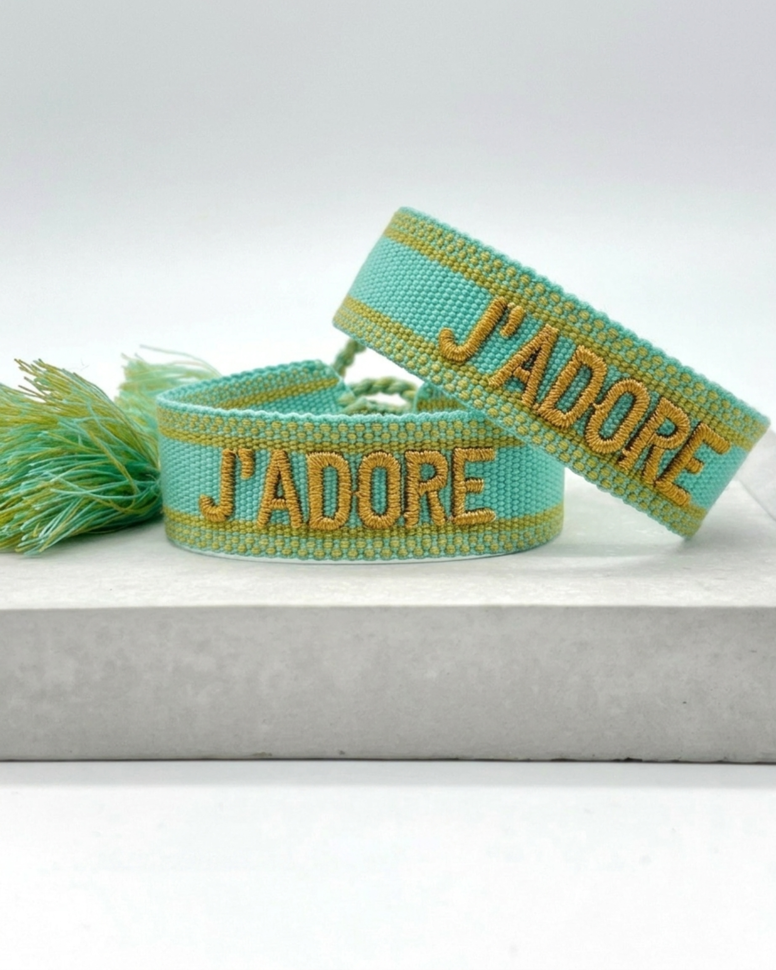 J'ADORE Statement Woven Bracelet — Turquoise & Toffee