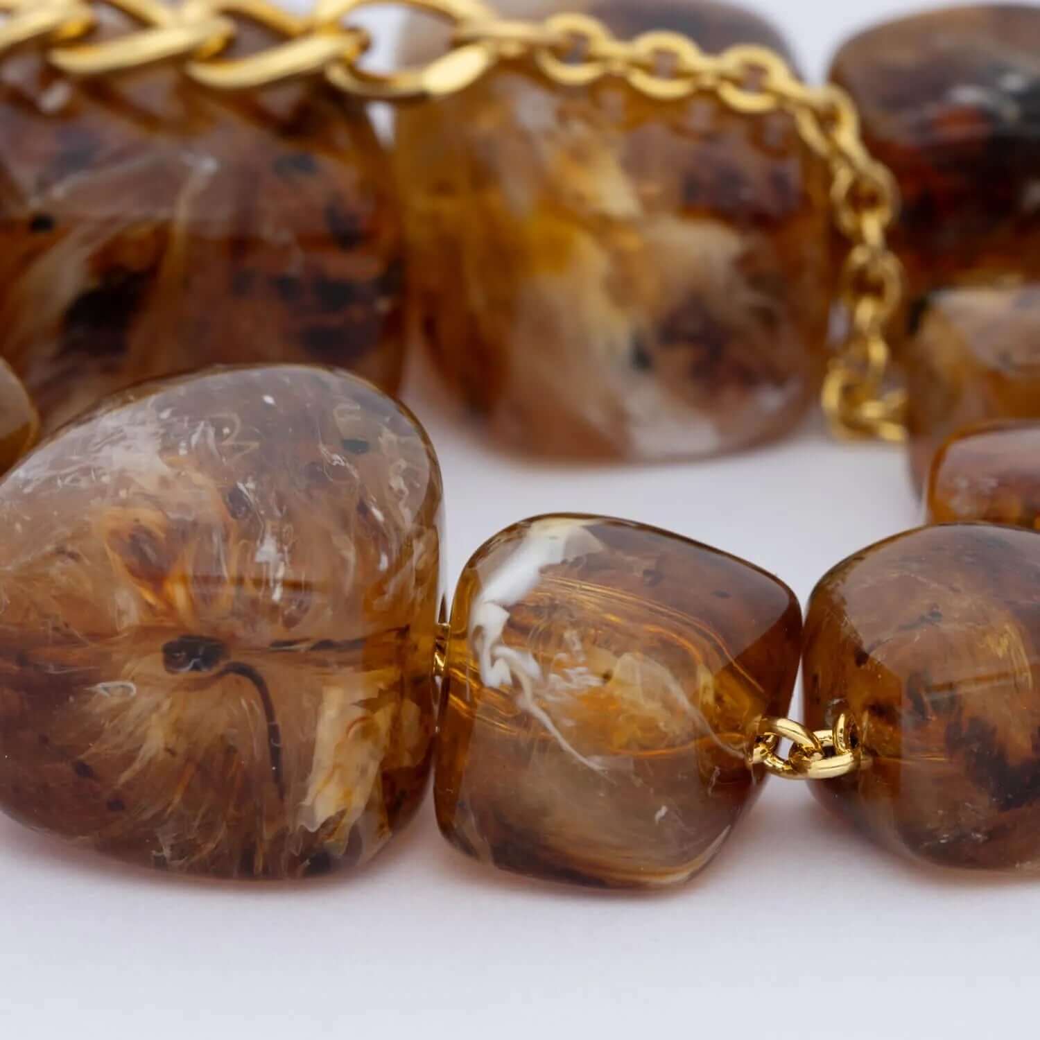 Close-up of the Big Organic Shaped Necklace in amber