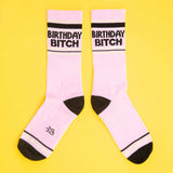 Gumball Poodle Birthday Bitch gym crew socks, lifestyle view