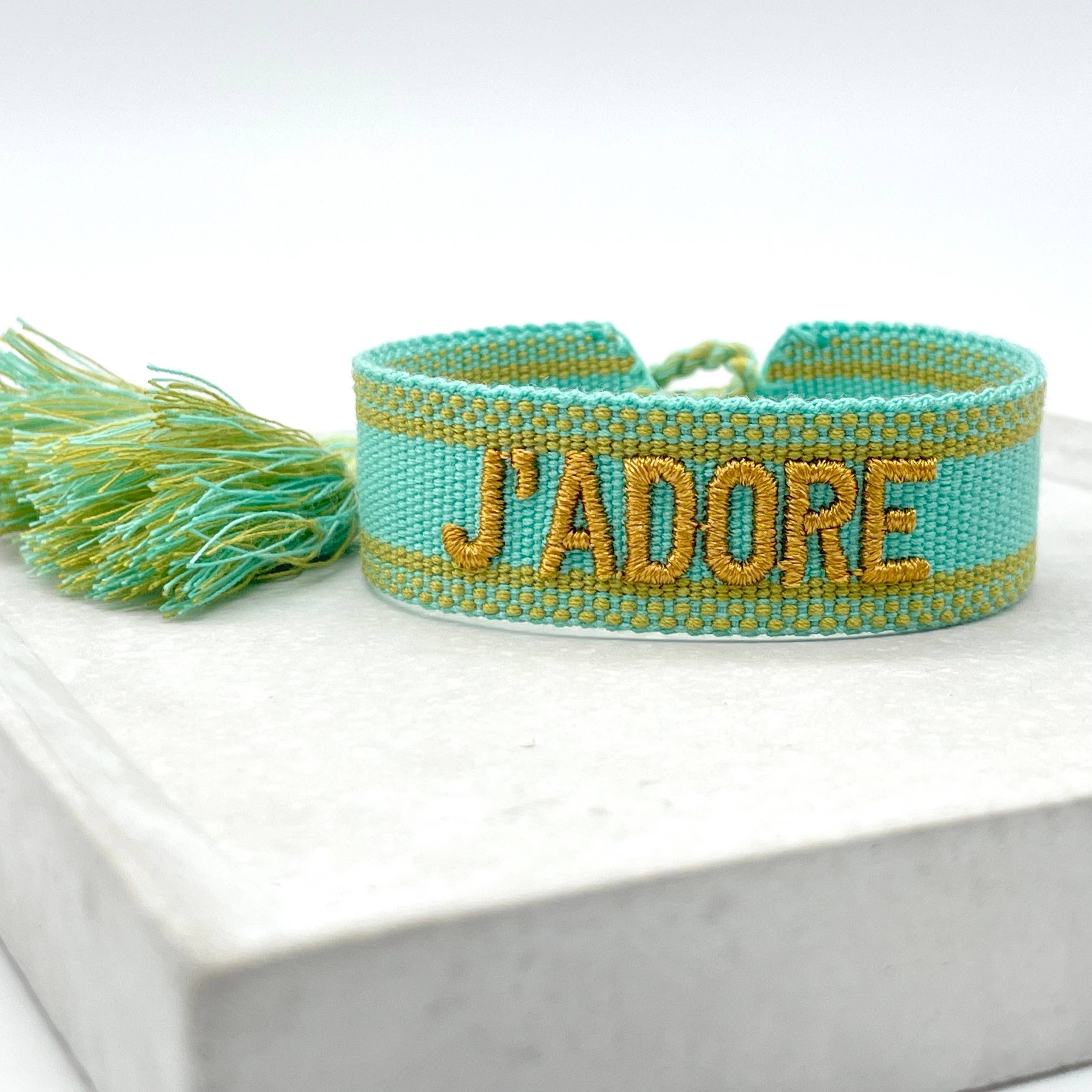 J'ADORE statement bracelet woven, embroidered