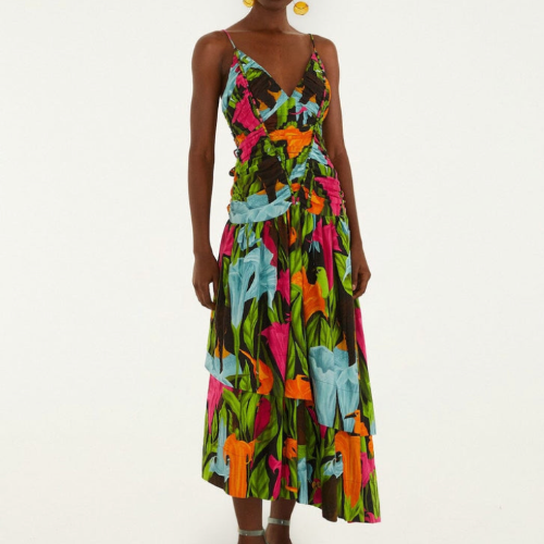 Black Mujeres Y Flores Midi Dress
