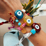 Aegean bandana bracelet with Greek Blue glass Mati evil eye and 24k gold accents
