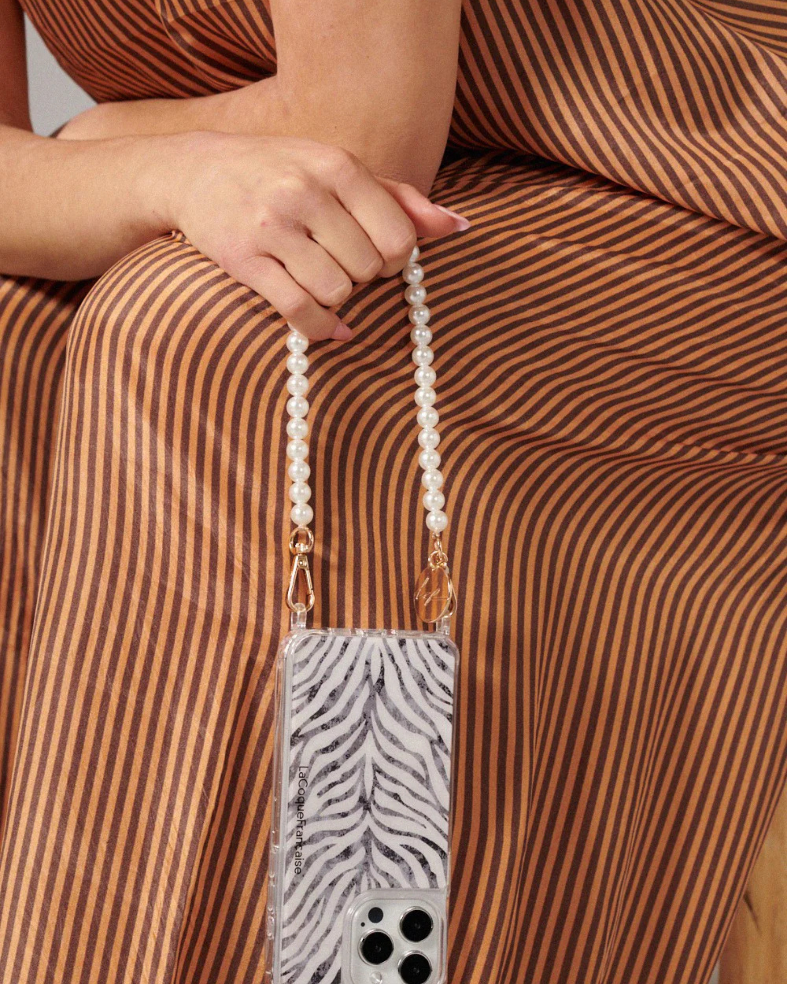 Agathe White Beaded Phone Chain stylish hands-free smartphone accessory with elegant white beads