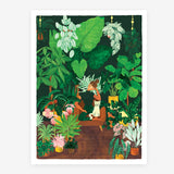Plant Addict Lady art print by All the Ways to Say: a woman surrounded by lush green houseplants