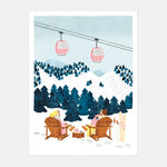 All The Ways To Say watercolour print of two girls in lounge chairs facing the snowy Alps, with pink gondolas