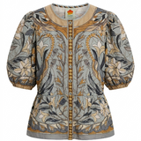 Stained Glass Beauty Drawstring Buttoned Blouse