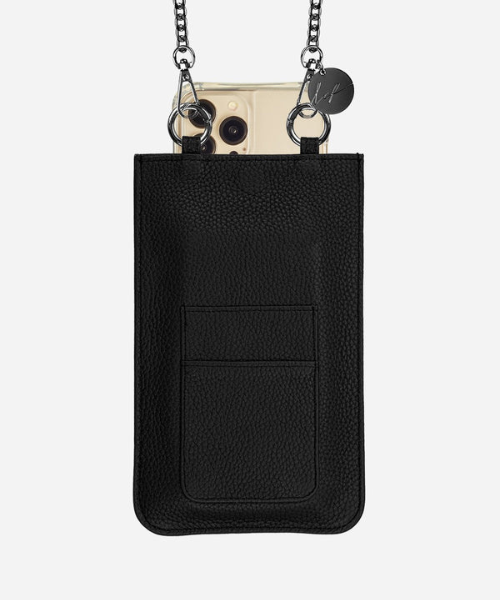 Bahia Vegan Leather Phone Bag with Strap in Black stylish crossbody phone pouch for smartphones