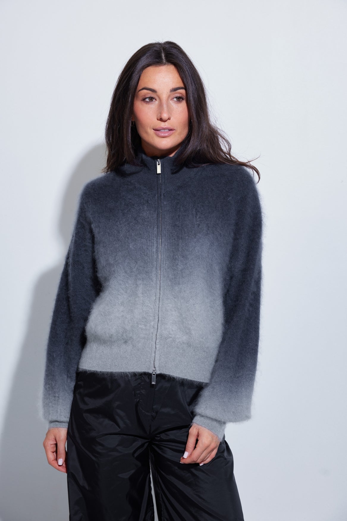 C~RUSH Dip Toto zip jacket in grey ombré, front view on model