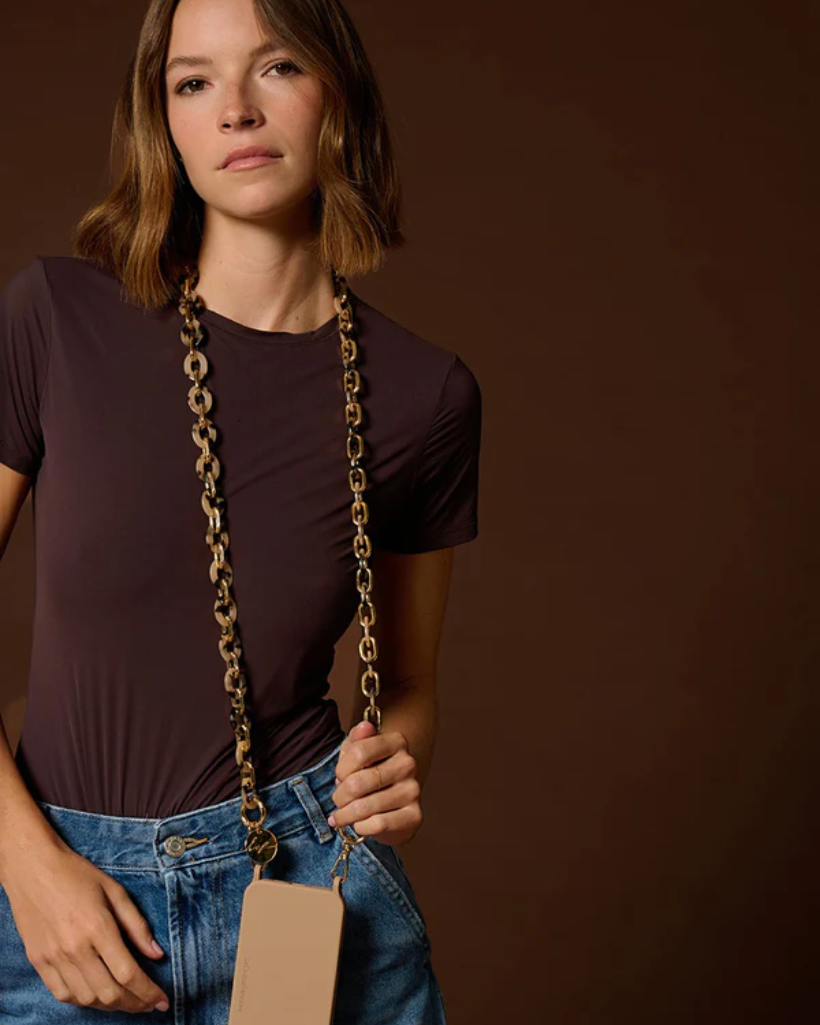 Cassy Crossbody Phone Chain Tortoiseshell stylish amber brown crossbody smartphone accessory