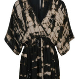 Cofur 'Bali' Embroidered Silk Wrap Dress – Black & Taupe – detail