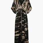 Cofur 'Bali' Embroidered Silk Wrap Dress – Black & Taupe – front view