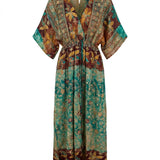 Cofur 'Bali' Embroidered Silk Wrap Dress – Mint & Gold – front view