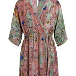 Cofur 'Bali' Embroidered Silk Wrap Dress – Pink & Mint – detail