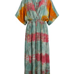Cofur 'Bali' Embroidered Silk Wrap Dress – Sage & Gold – detail