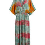 Cofur 'Bali' Embroidered Silk Wrap Dress – Sage & Gold – detail
