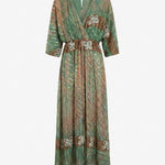 Cofur 'Bali' Embroidered Silk Wrap Dress – Sage & Gold – front view