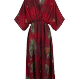 Cofur 'Bali' Silk Wrap Dress – Burgundy & Green – front view