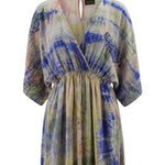 Cofur 'Bali' Silk Wrap Dress – Cornflower & Peach – detail