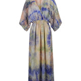 Cofur 'Bali' Silk Wrap Dress – Cornflower & Peach – front view
