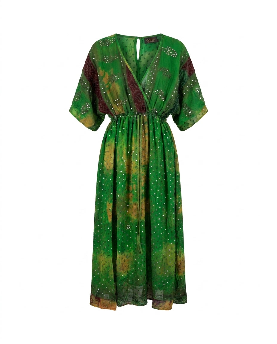 Cofur 'Bali' Silk Wrap Dress – Emerald Green – front view
