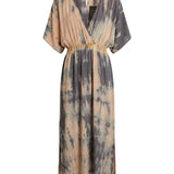 Cofur 'Bali' Silk Wrap Dress – Storm Grey & Peach – front view