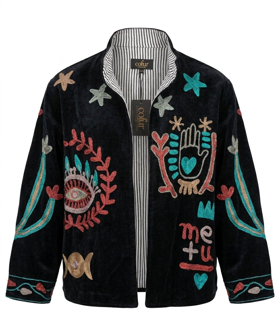 Cofur 'Imagine' Embroidered Velvet Jacket – Black – front view