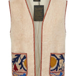 Cofur Kantha Sherpa Gilet – Ecru & Ochre – front view