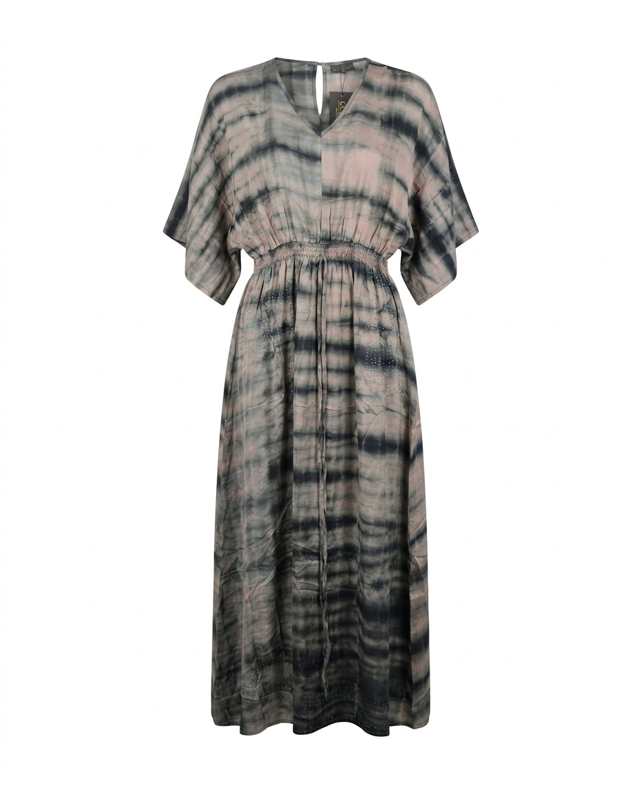 Cofur 'Lombock' Silk Kaftan Dress – Anthracite & Pink – front view