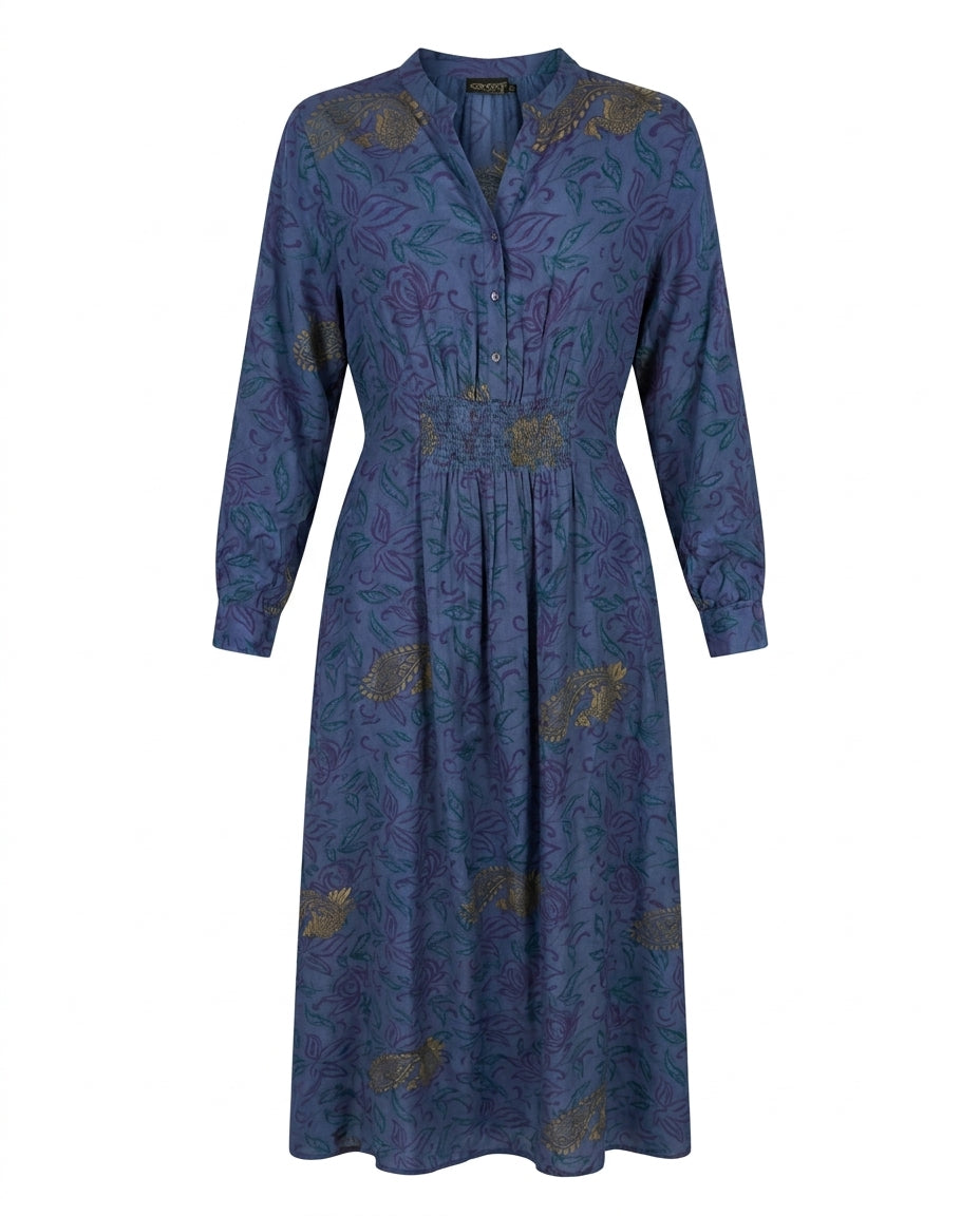 Cofur 'Manhattan' Silk Shirt Dress – Indigo & Gold – front view