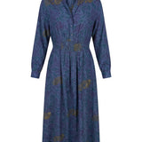 Cofur 'Manhattan' Silk Shirt Dress – Indigo & Gold – front view