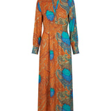 Cofur 'Manhattan' Silk Shirt Dress – Orange & Turquoise – front view