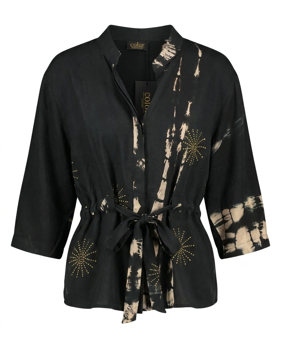 Cofur 'New Yorker' Silk Shirt Jacket – Black & Gold – front view