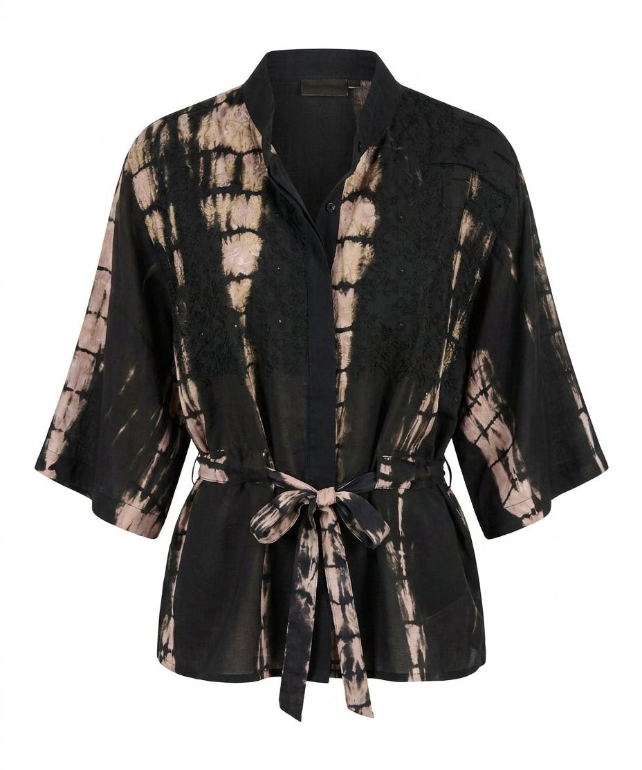 Cofur 'New Yorker' Silk Shirt Jacket – Black & Pink – front view